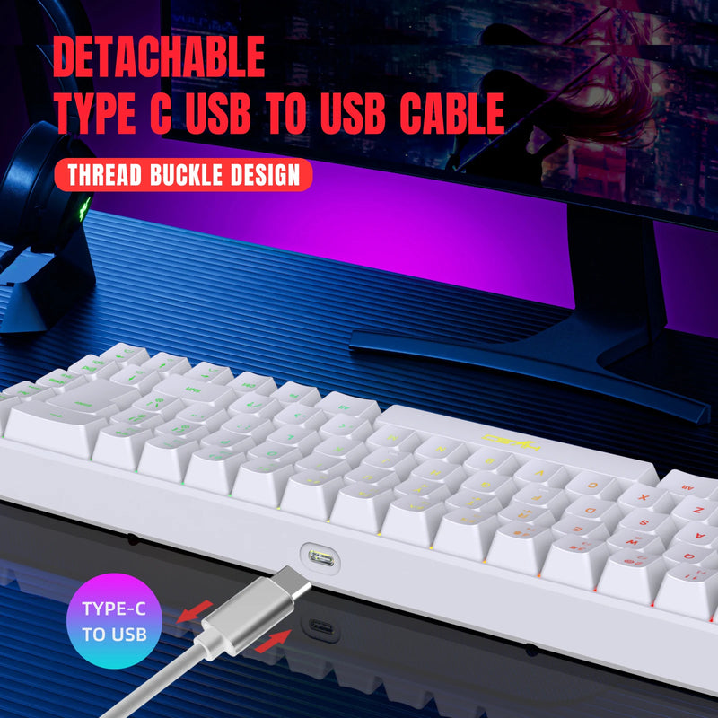 Teclado para jogos com 68 teclas USB portátil com fio 20 RGB teclado retroiluminado para laptops com Windows