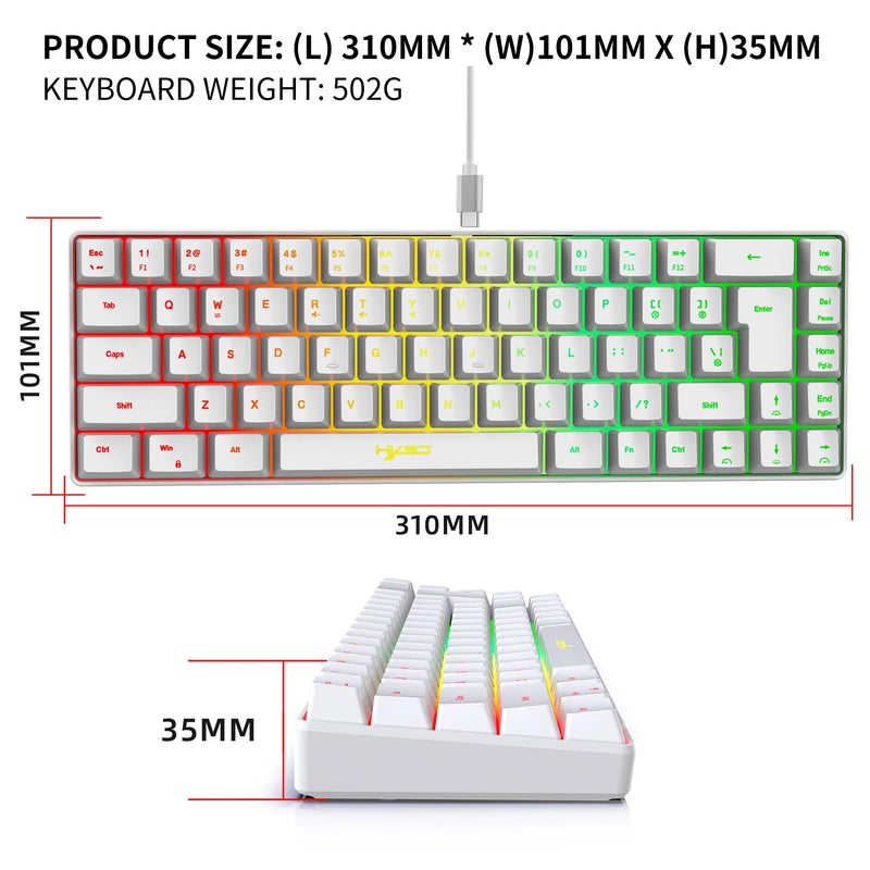 Teclado para jogos com 68 teclas USB portátil com fio 20 RGB teclado retroiluminado para laptops com Windows