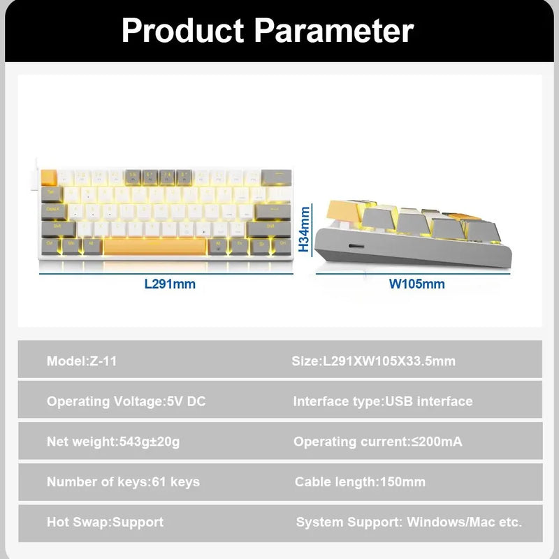 Teclado Mecânico Gamer E-YOOSO Z11 com Fio – Desempenho Premium para Jogos e Produtividade