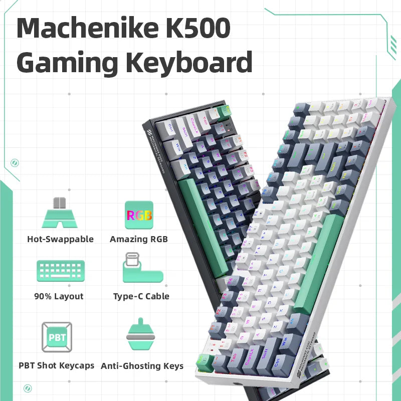 Machenike K500 Teclado Mecânico Teclado para jogos Teclado com fio Hot Swappable 94 teclas RGB Light Mac Windows