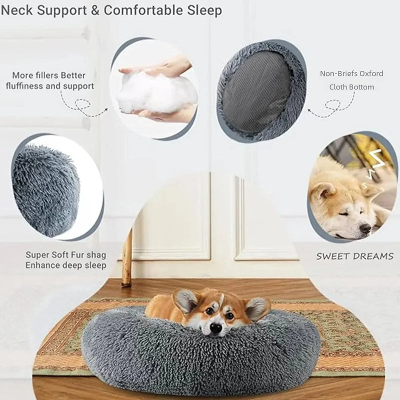 Cama redonda para animais de estimação, 40-90cm, para cachorro grande, super macia, cama de gato, longa, casa de cachorro de pelúcia, para cachorro médio, inverno, quente, dormir