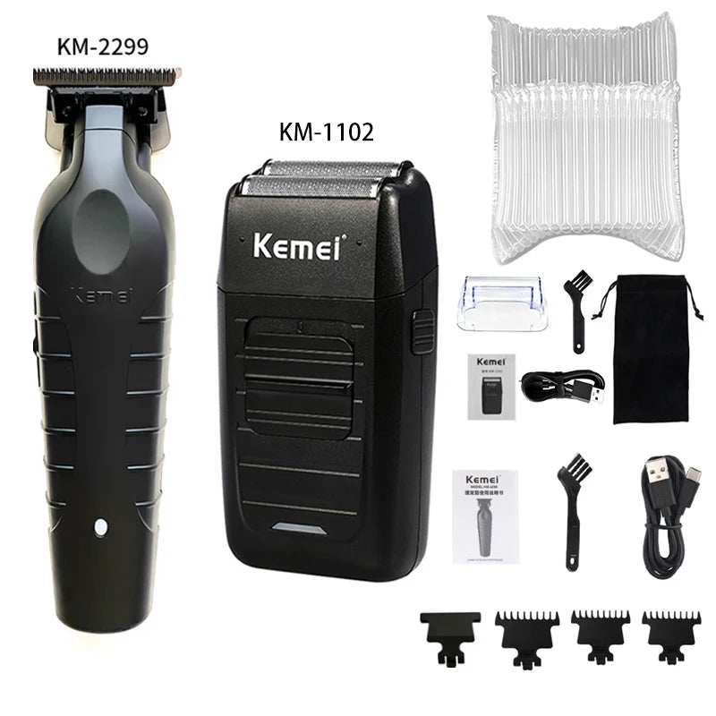 Kit de Corte Profissional Kemei KM-2296/2299/1102 – Qualidade e Versatilidade em Cada Detalhe