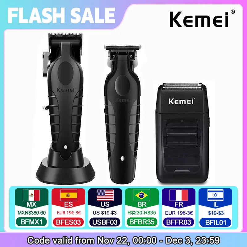 Kit de Corte Profissional Kemei KM-2296/2299/1102 – Qualidade e Versatilidade em Cada Detalhe